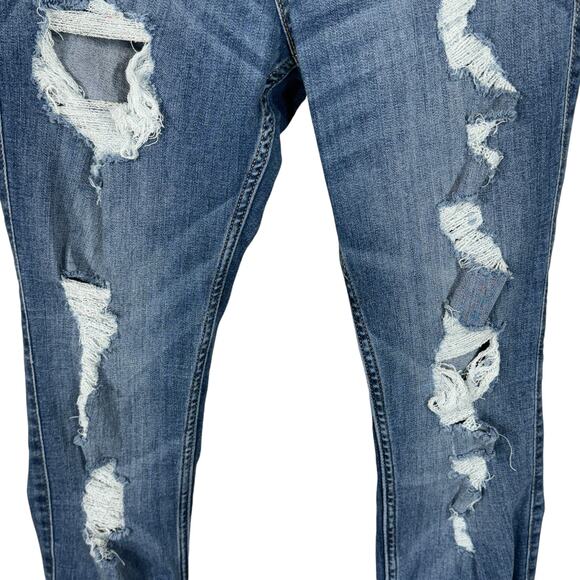 Hollister SZ 11R Hi-Rise Super Skinny Jeans Distressed Stretch Chewed Hems Blue - Picture 3 of 11